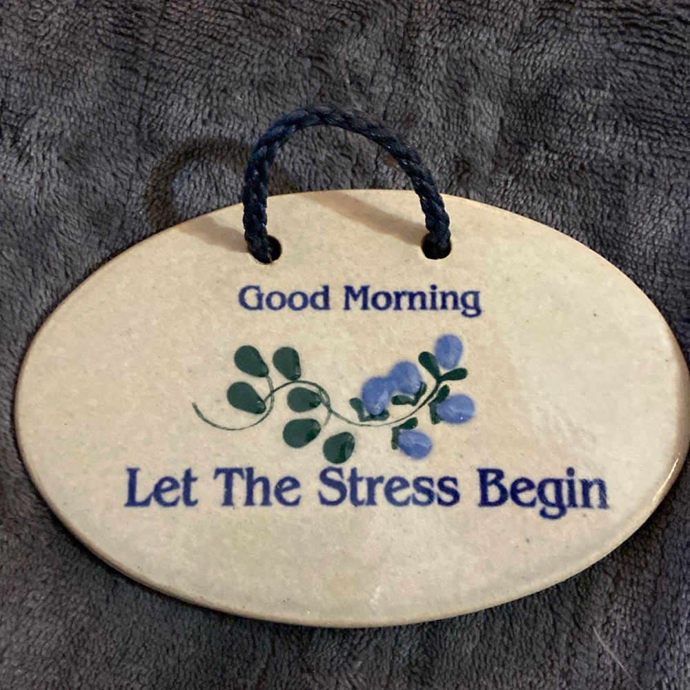 Ceramic Wall Plaque with Blue Text and Design